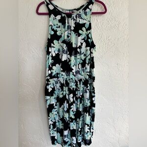 NWT Banana Republic Floral Print‎ Sleeveless Dress L Black Mint Blue